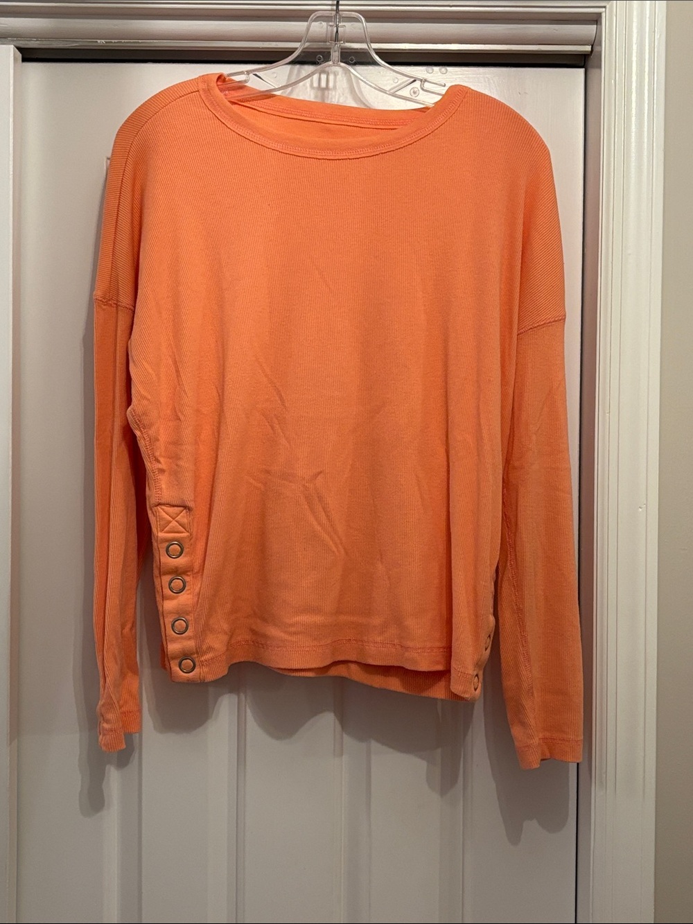 Anthropologie Orange Long-Sleeve Side-Button Pullover